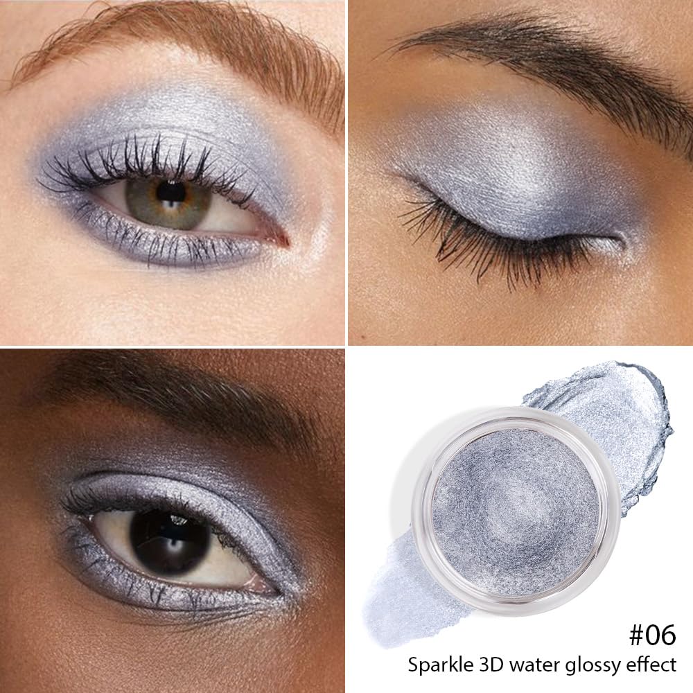 Cream Glitter Grey Blue Shimmer Metallic Eyeshadow Palette Makeup, Natural Single Mini Instant