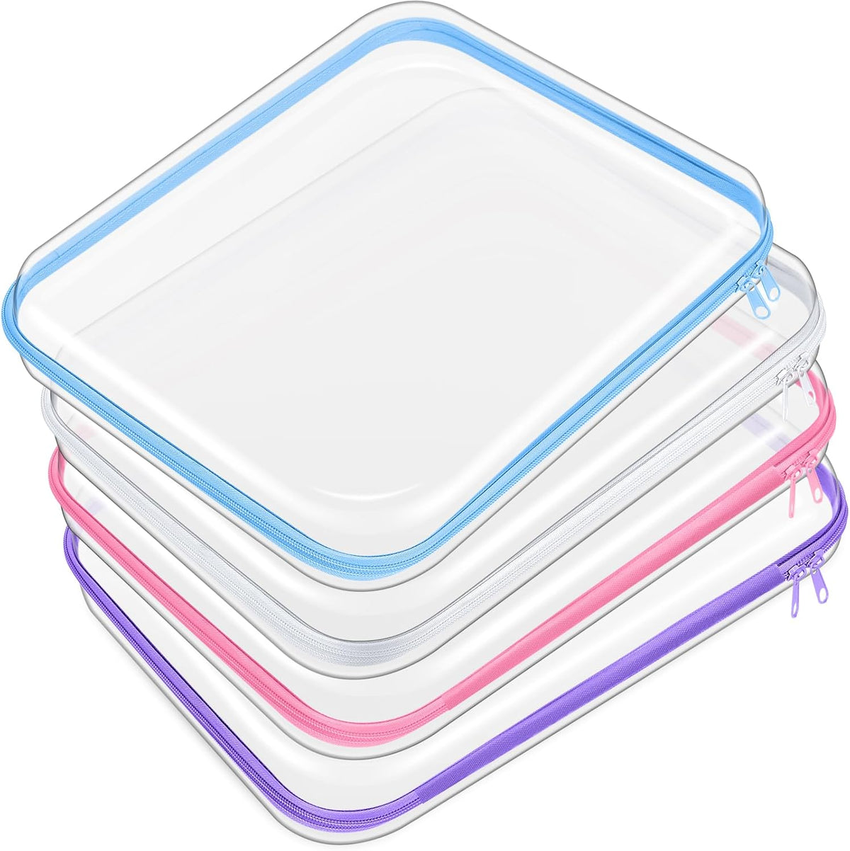 Hoolerry 4 Pcs Hard Clear Zipper Case Makeup Bags Plastic Pencil Pouch Transparent Storage Box