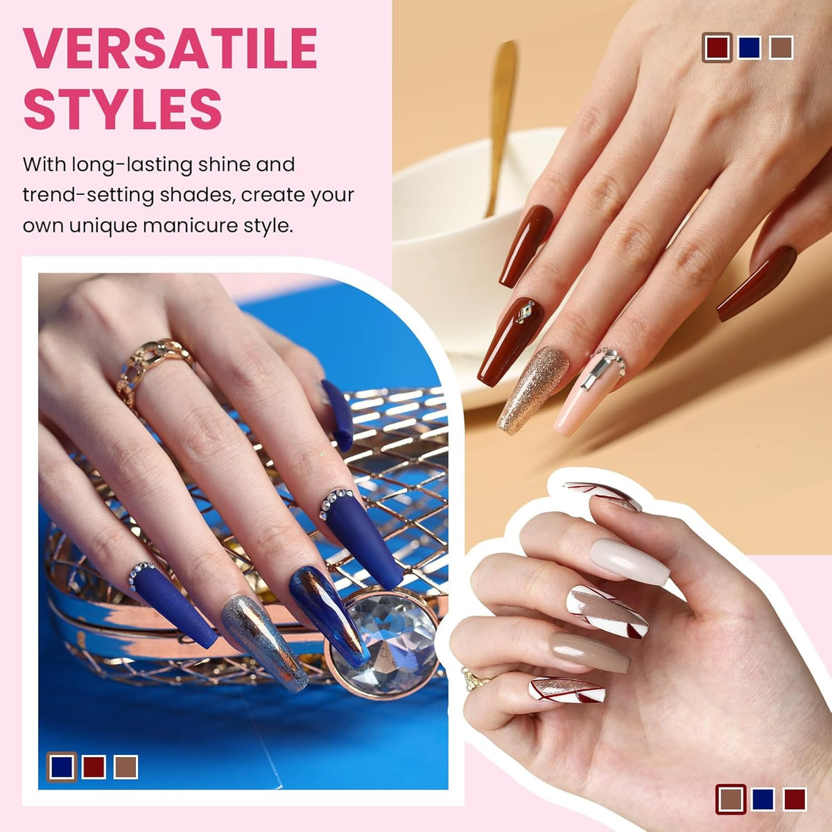 VANREESA 24 Pcs Gel Nail Polish Set, 21 Colors Gel Polish with Base Coat Glossy & Matte Top Coat