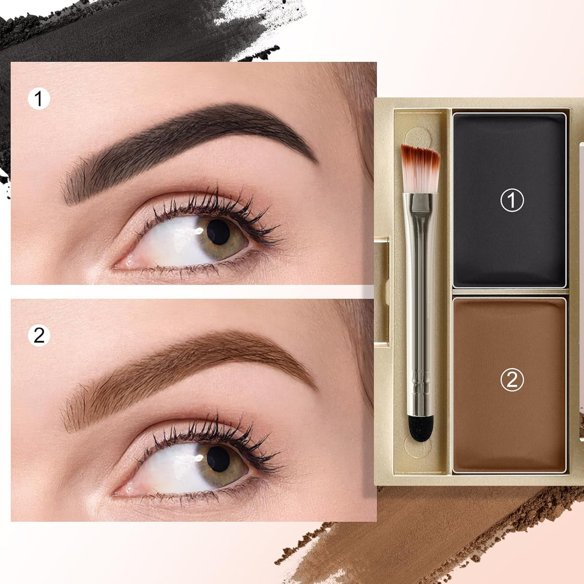 Boobeen Eyebrow Powder Kit, 2-color Waterproof Eyebrow Palette Makeup to Definer & Filler Brows