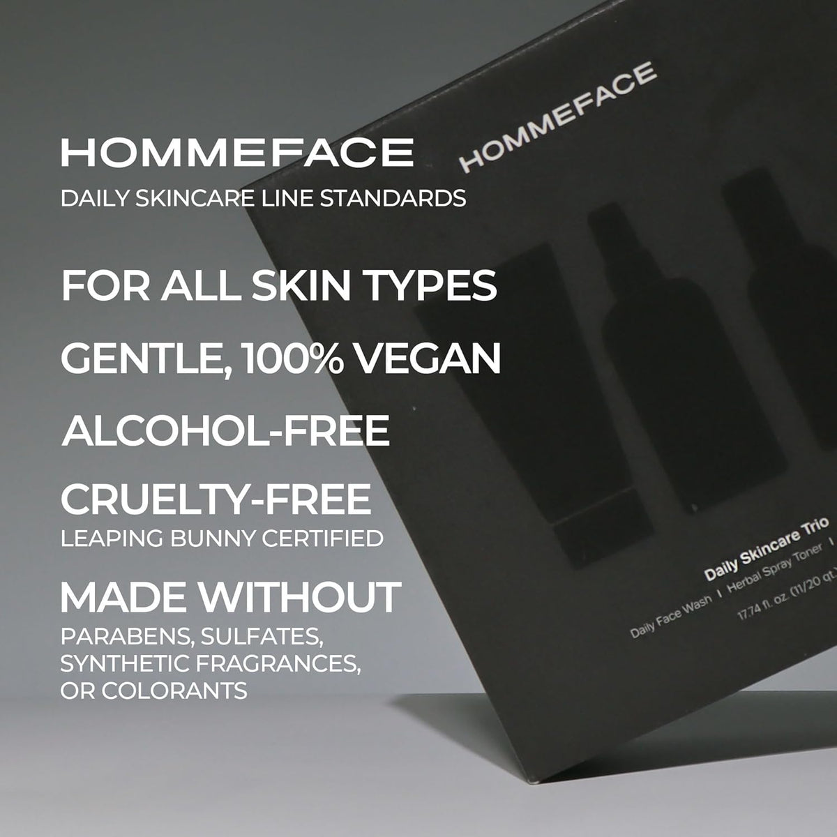 HommeFace Men’s Daily Trio 3-Step Daily Routine Set with Face Wash, Herbal Spray Toner &