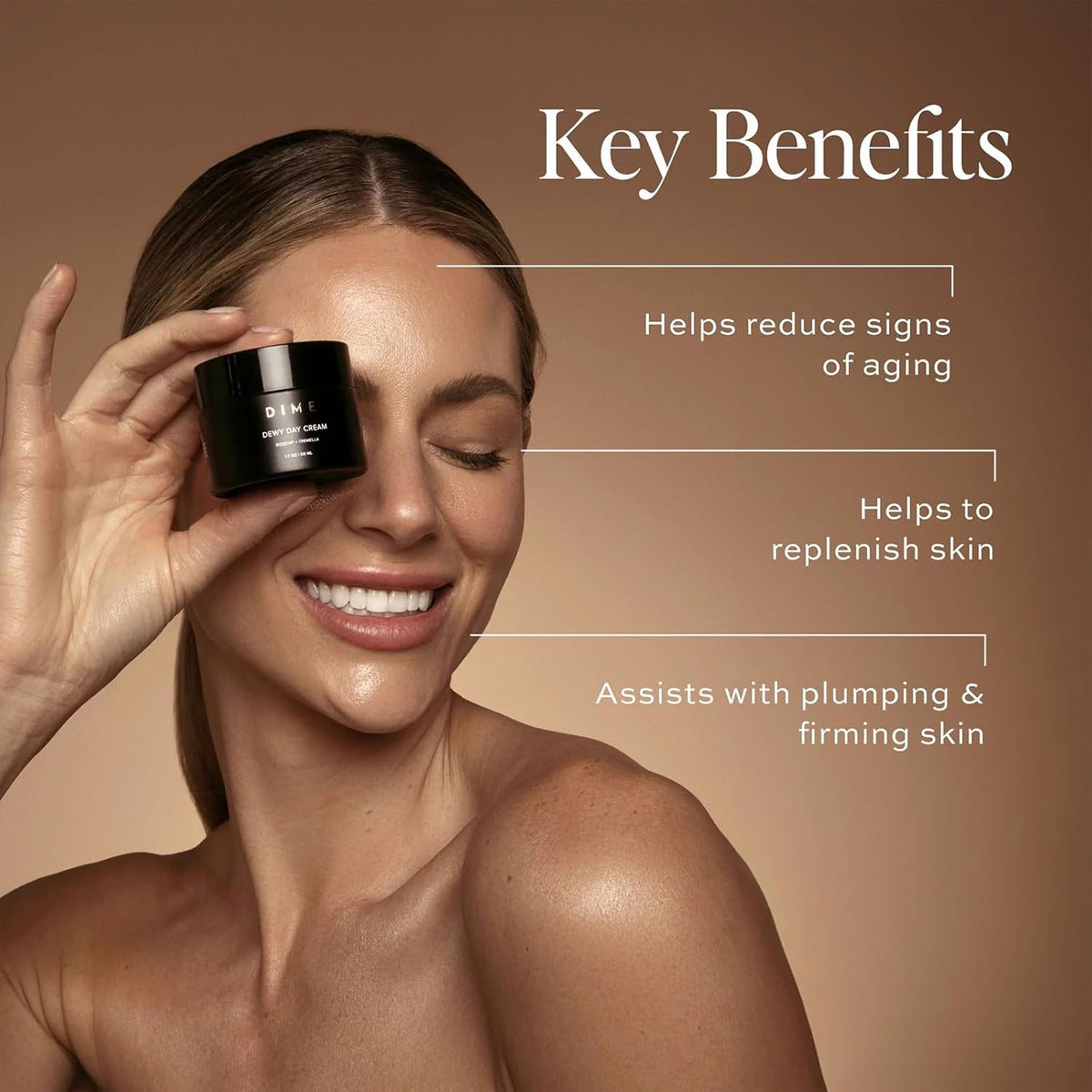 Dime Beauty Dewy Day Cream, Morning Face Moisturizer with Rosehip Oil and Tremella Snow Mushroom