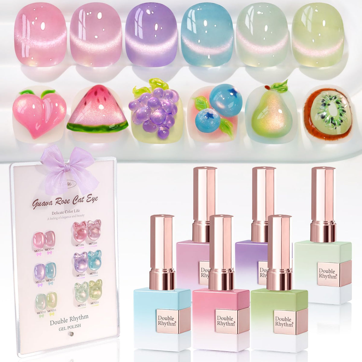 Double Rhythm Cat Eye Gel Nail Polish Set of 6 Same Color Same Bottle 0.5 Oz Shimmer Glitter with