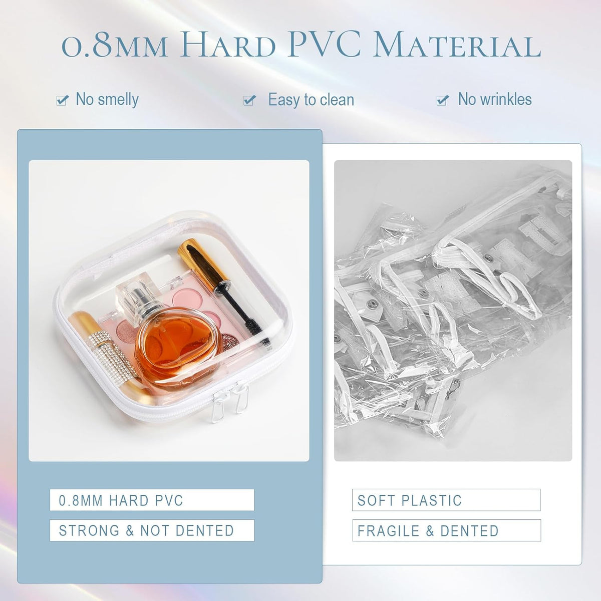 Sanwuta 6 Pcs Clear Hard Zipper Case Pencil Pouches Hard Plastic Zipper Pouches Makeup Bag