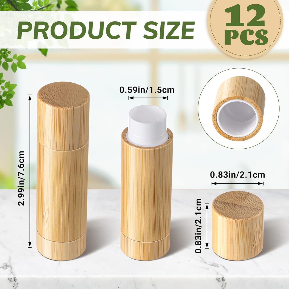 Leinuosen 12 Pcs Bamboo Empty Lipstick Tubes, Refillable 5g Lip Balm Containers with Rotable