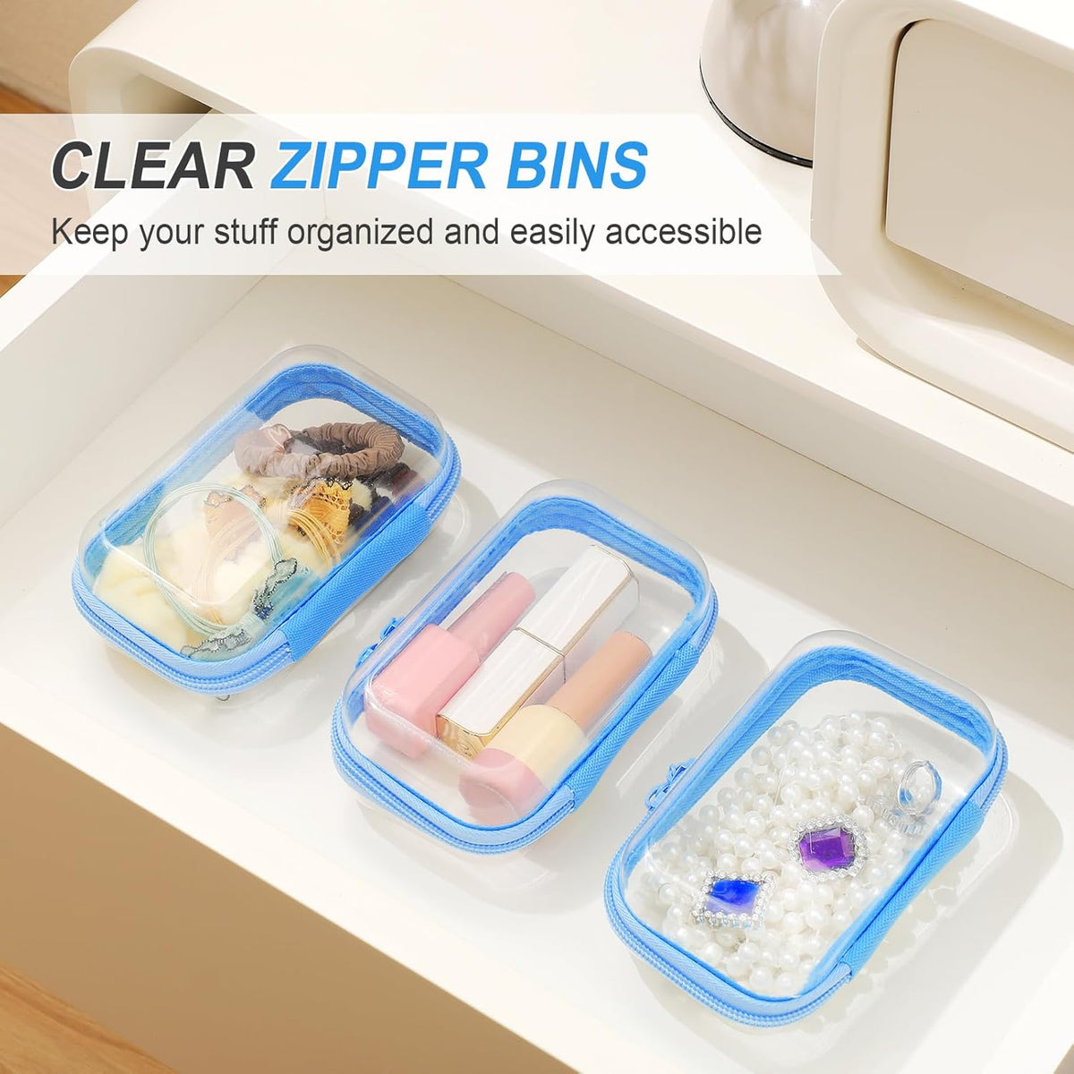 Hoolerry 3 Pcs Clear Hard Zipper Case Plastic Pouch Transparent Hard Case Clear Makeup Bag Portable