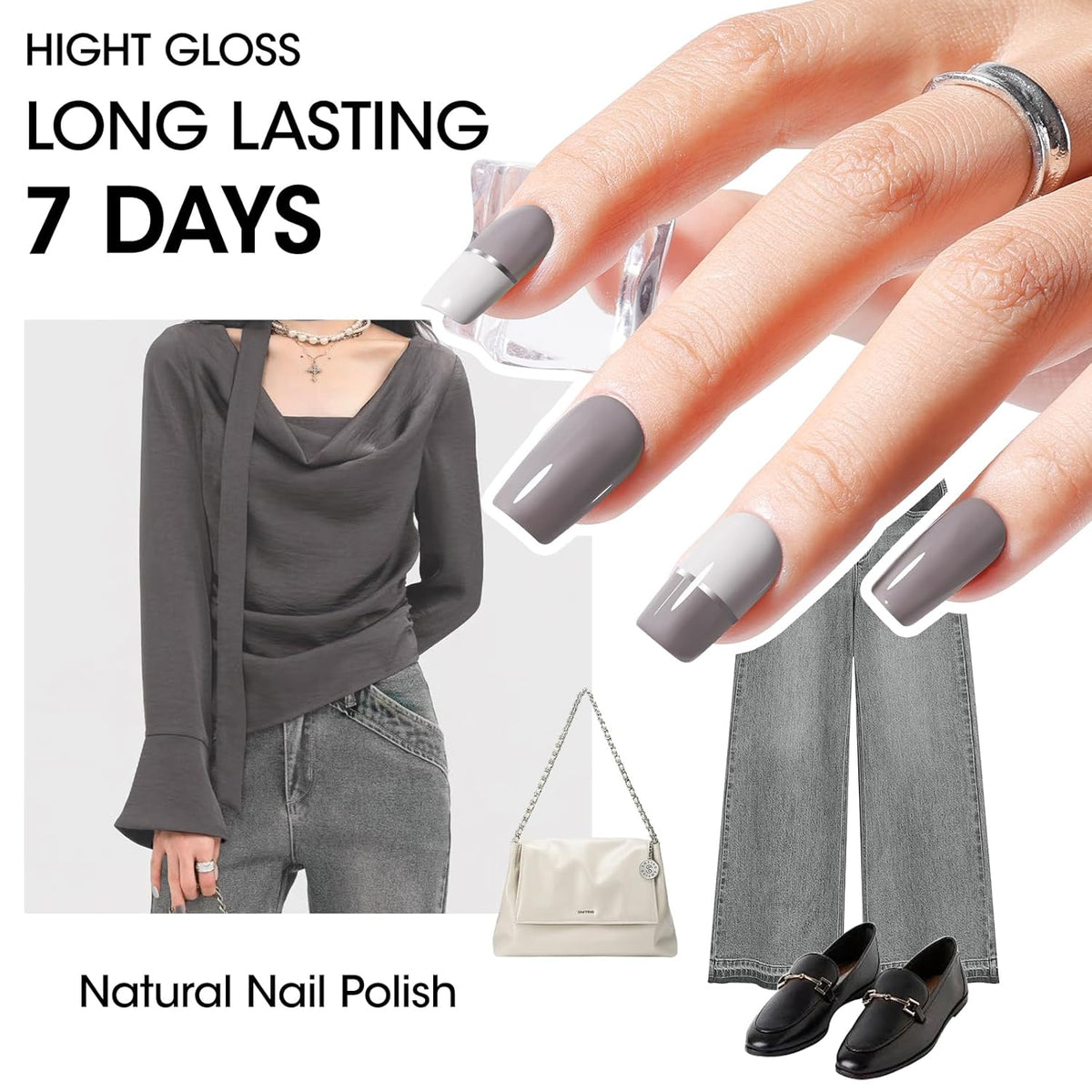 GELLEN Gray Nail Polish Set, Fall Winter Trendy Grey Regular Nail Polish Quick Air Dry 6 Dark Light