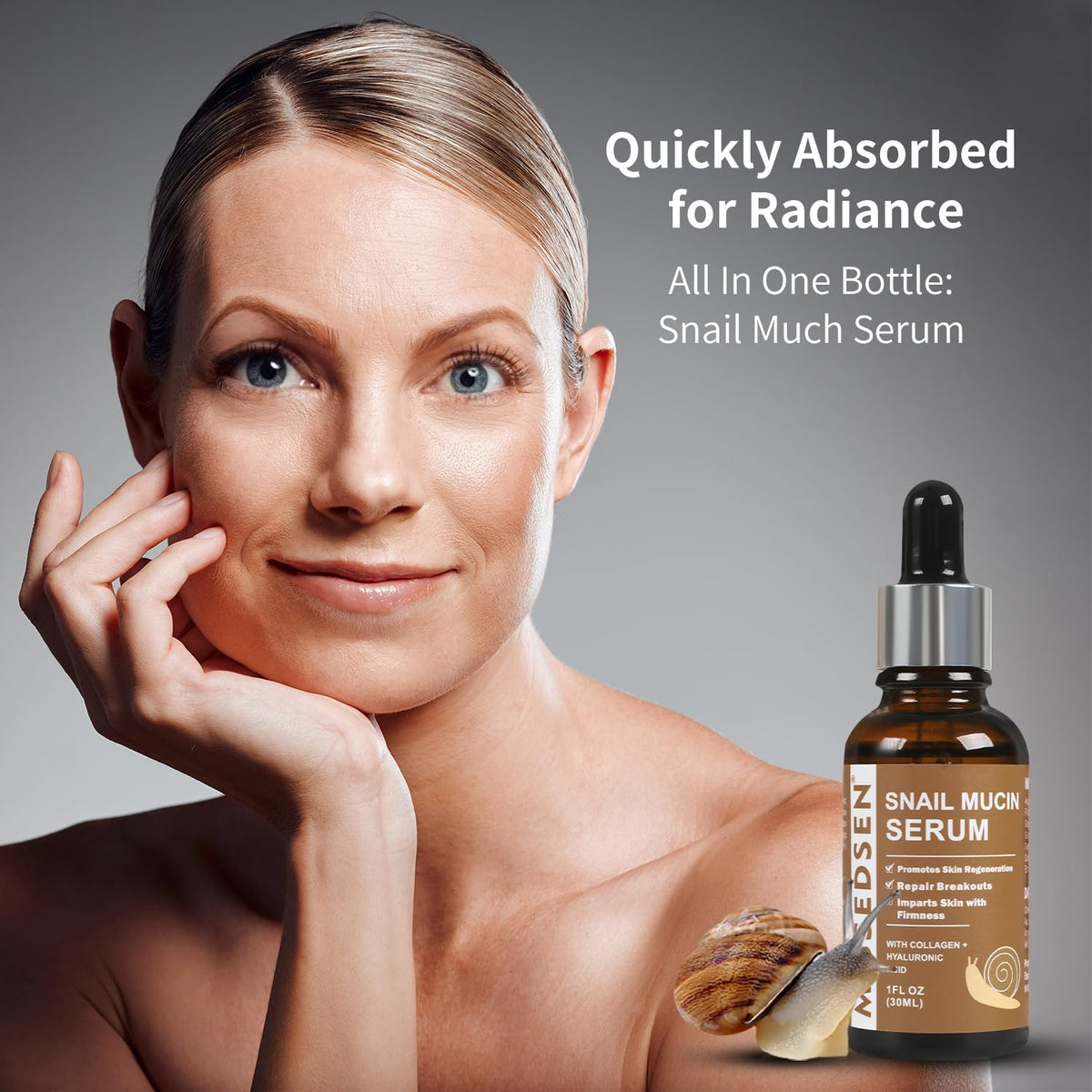 Snail Mucin Serum for Face with Collagen & Hyaluronic Acid,Smoothes Wrinkles,Improves