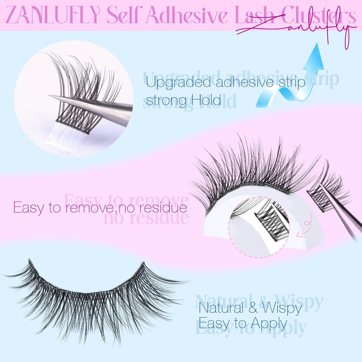 Self Adhesive Eyelashes Natural Self Adhesive Lash Clusters Pre glued Eyelash Clusters zanlufly No