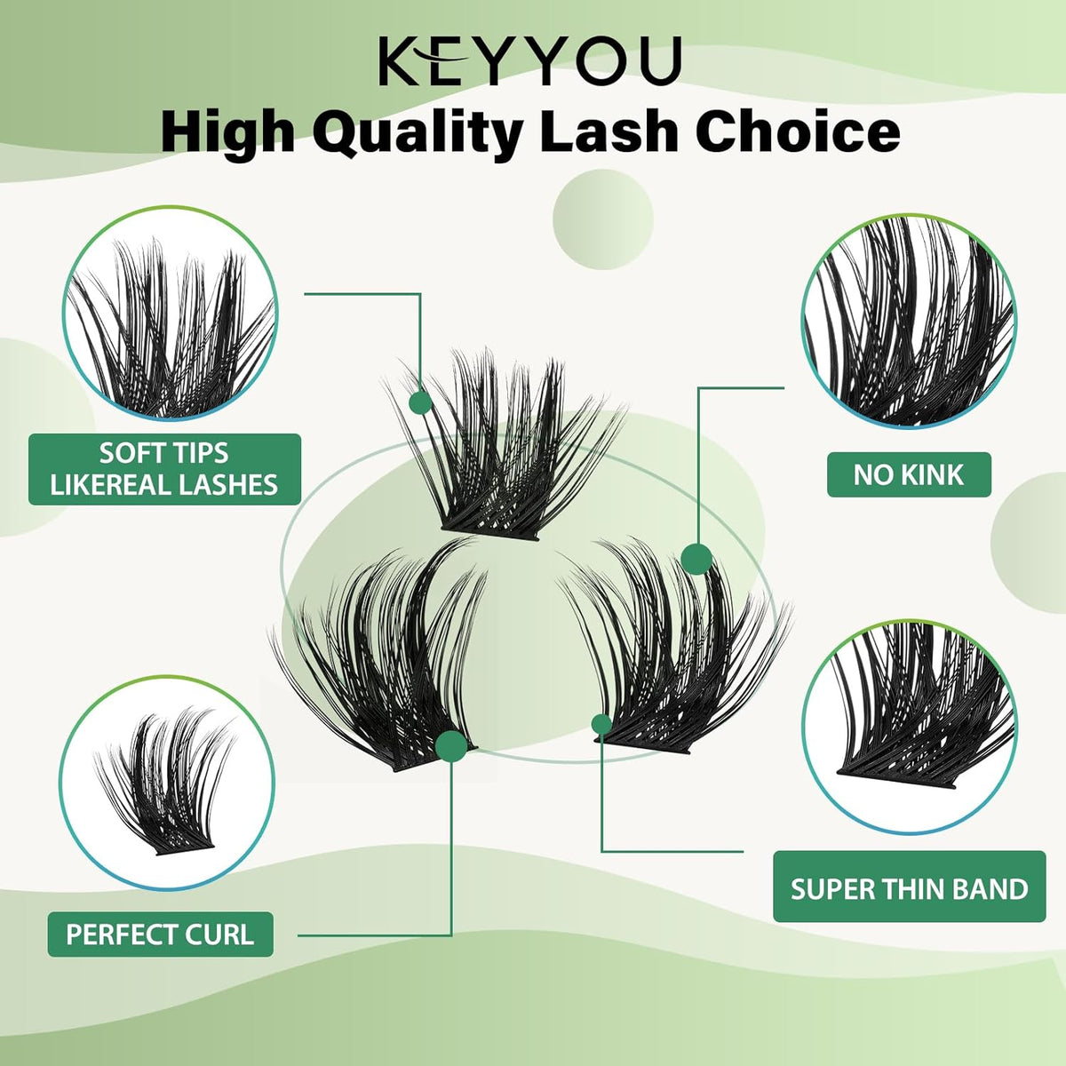 Lash Clusters 96pcs Individual Lashes D Curl 16mm Eyelash Clusters KEYYOU Volume Wispy Lash