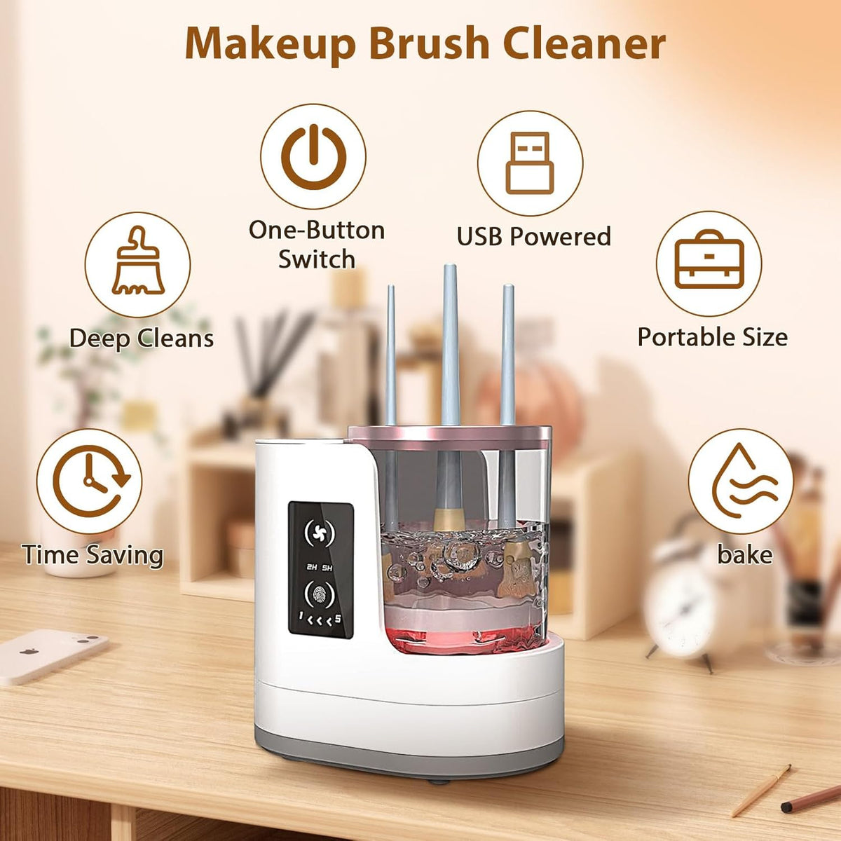 Electric Makeup Brush Cleaner Machine With Makeup Brush Dryer, Automatic USB Cosmetic Brushes