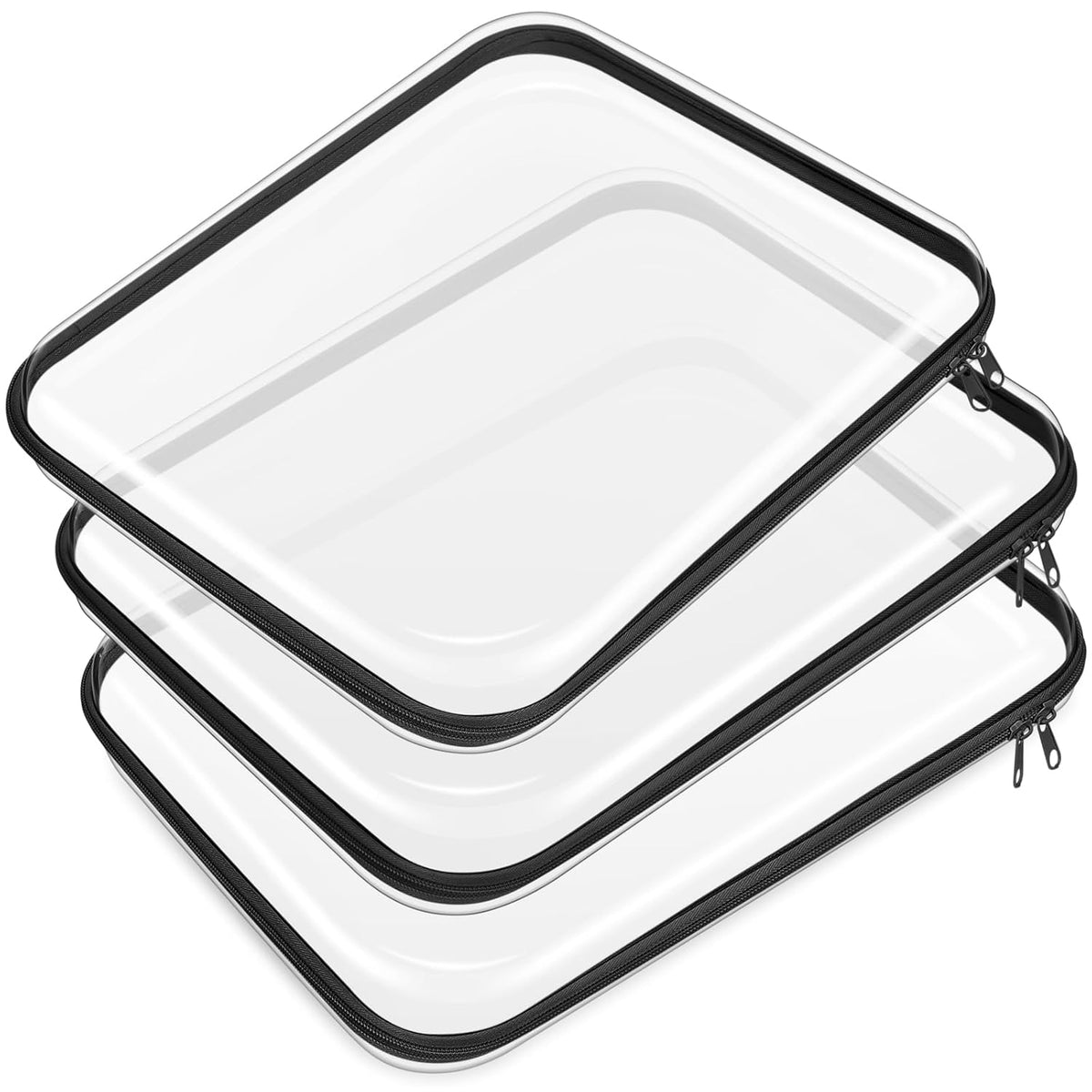 Hoolerry 3 Pcs Clear Hard Zipper Case Plastic Pouch Transparent Hard Case Clear Makeup Bag Portable