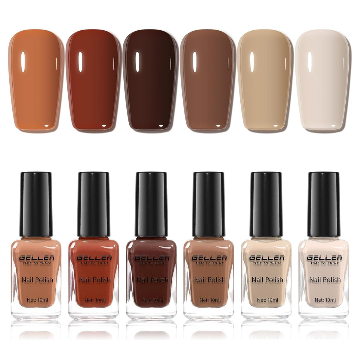 GELLEN Chocolate Brown Nail Polish Set, Fall Winter Brown Regular Nail Polish Quick Air Dry 6