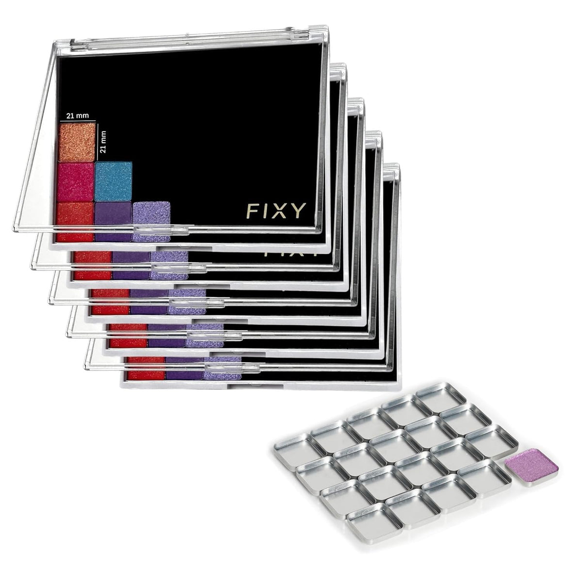 FIXY Empty Magnetic Makeup Palette Set of 5 (5.7x4.3inch) and 20 Magnetic Metal Pans of 21mm