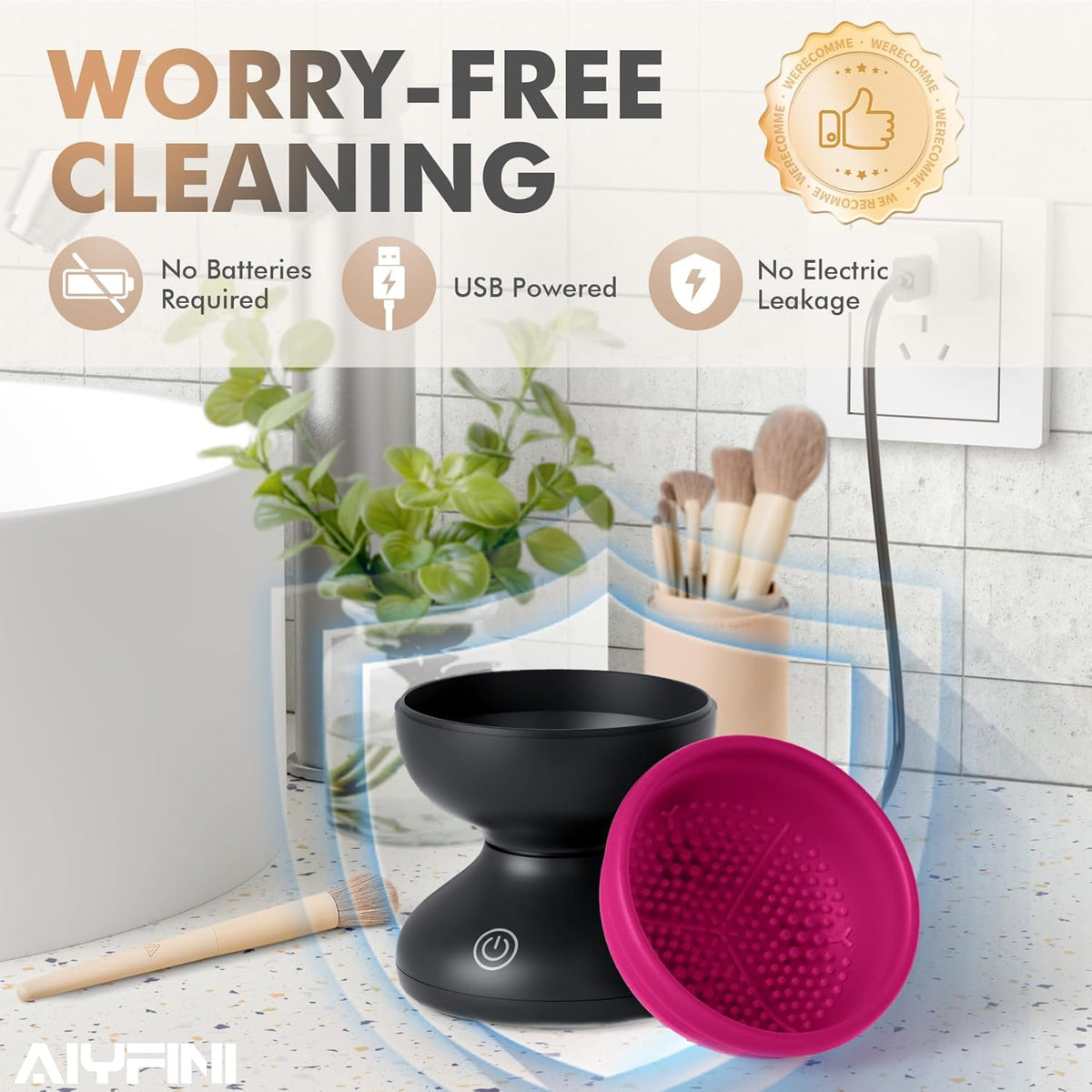 Alyfini Electric Makeup Brush Cleaner Machine, Powerful Friction Removes Residue on Make up Brushes