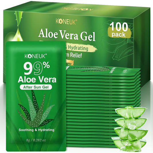 100 Pack Bulk Aloe Vera Gel, 99% Pure Aloe Vera Gel for Face, Hair, Skin, Body, Sunburn Relief