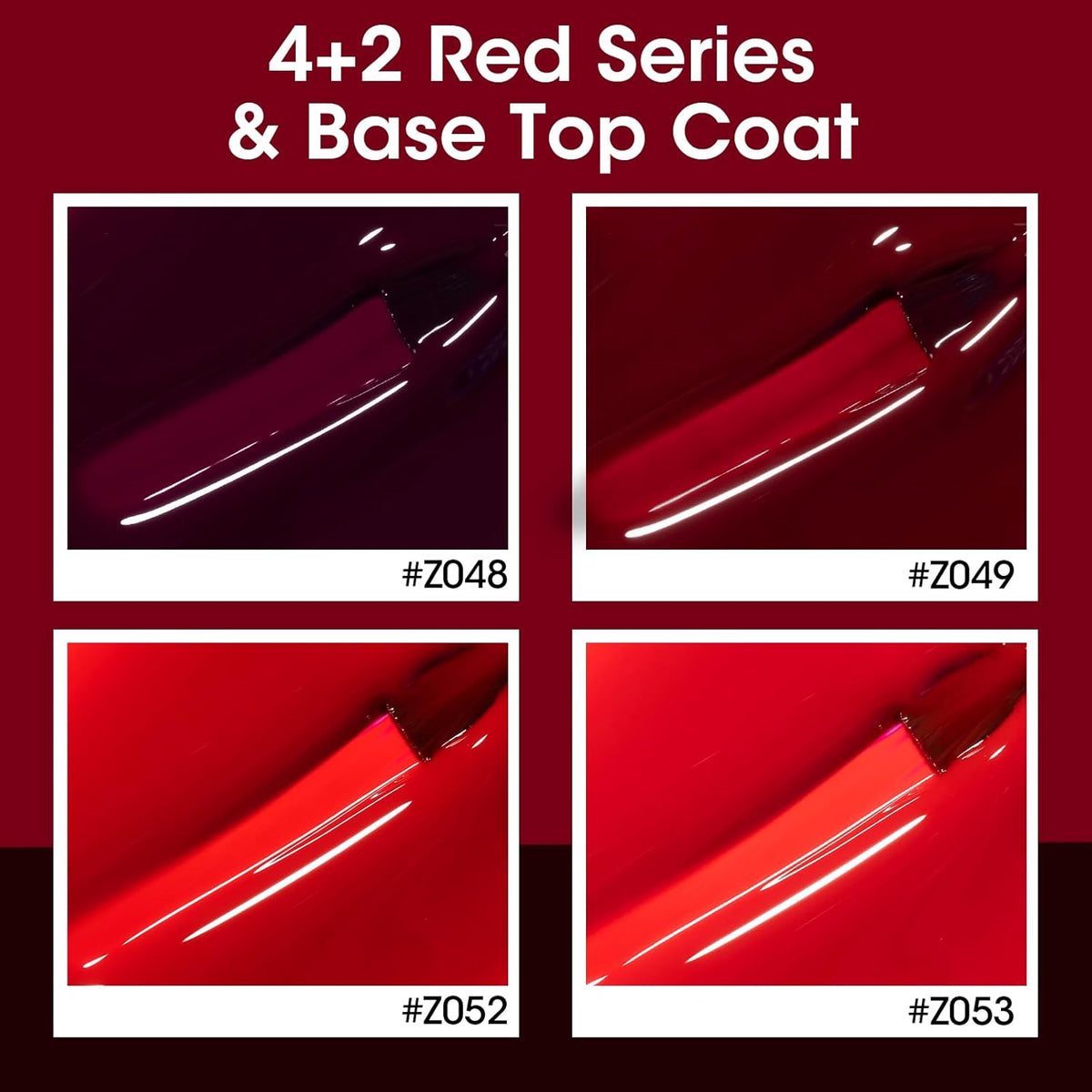 GELLEN Dark Red Nail Polish & Base Top Coat, Deep Burgundy Cherry Wine Blood Red 4 Colors Set