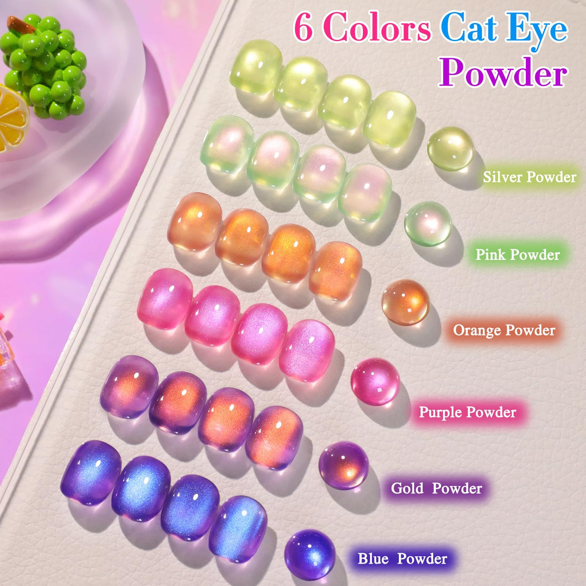 Double Rhythm Fruit Cat Eye Gel Nail Polish Set of 6 Same Color Same Bottle 0.5 Oz Shimmer Glitter