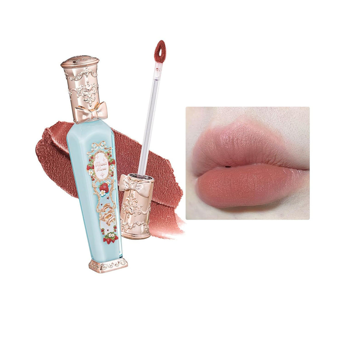 Flower Knows Strawberry Rococo Cloud Lip Cream,Velvety Matte Liquid Lipstick,Nude Lipstick,Long