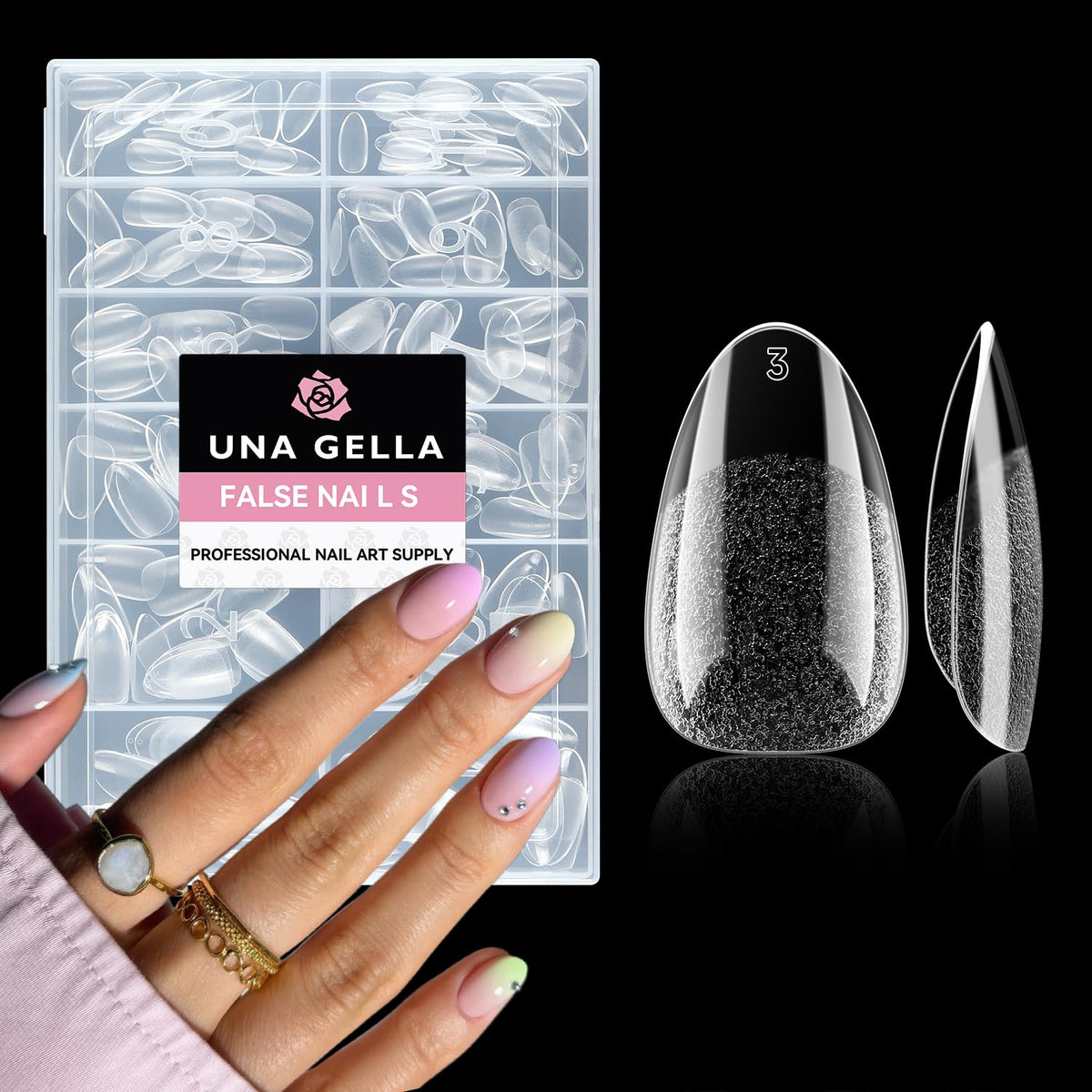 UNA GELLA Short Almond Round Fake Nails 216pcs Almond Press on Nails Pre-Shape Oval Gel Nail Tips