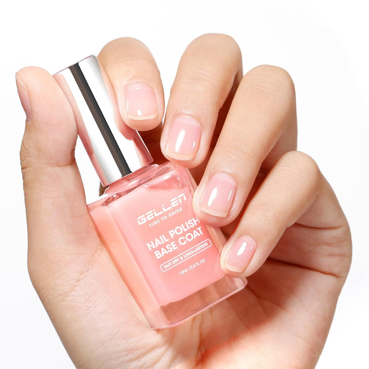 GELLEN 4‑in‑1 Clear Nail Polish Base Coat Sheer Tinted Milky Pink, Ridge Filler, Nail Strengthener