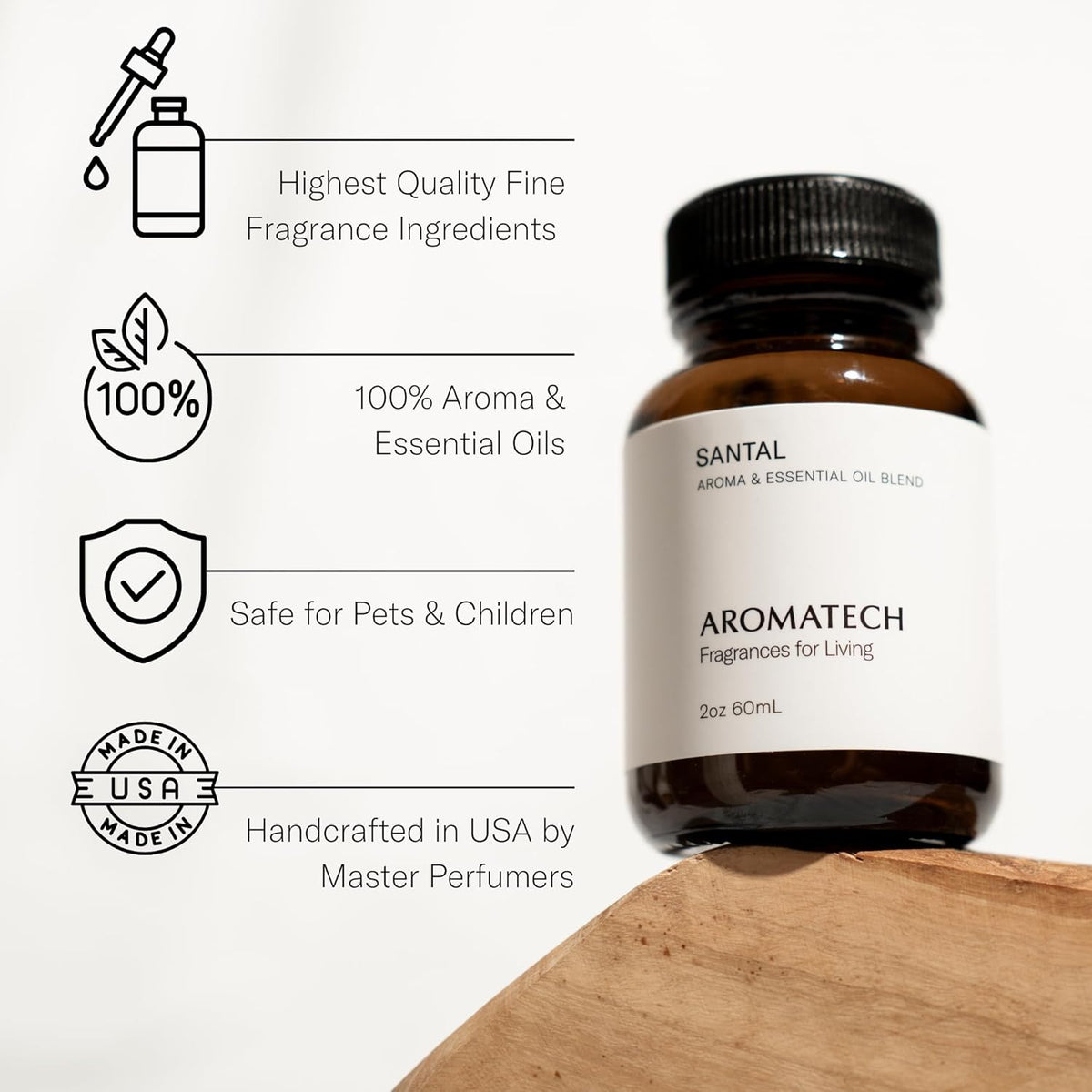 AromaTech Santal Aroma Essential Oil Blend: Luxury Hotel Inspired Aromatherapy with Amber, Vanilla