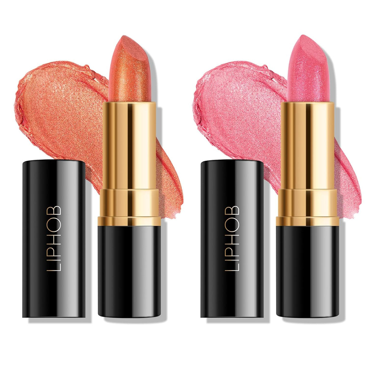 KYDA 2 Colors Shimmer Lipstick, Metallic Pearl Lipstick, Lasting Non-sticky Glitter Lips Color