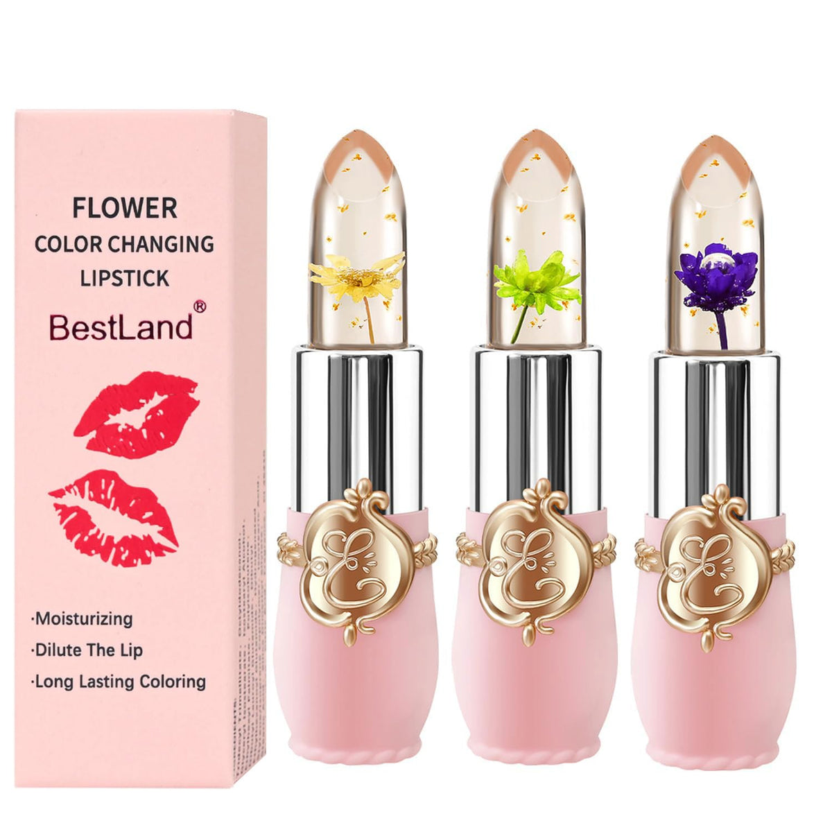 3 Pcs/Set Flower Jelly Lipstick Set Temperature Change Moisturizer Long Lasting Nutritious Balm