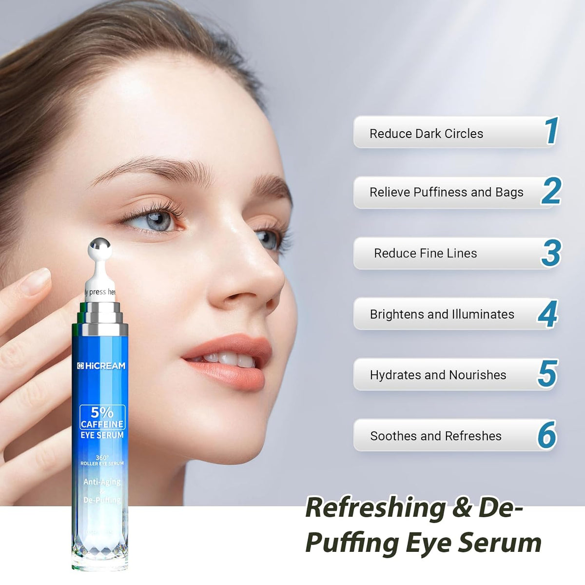 Eye Cream with 5% Caffeine Hyaluronic Acid for Puffy, Fine Lines, Dark Circles and Wrinkles, Under