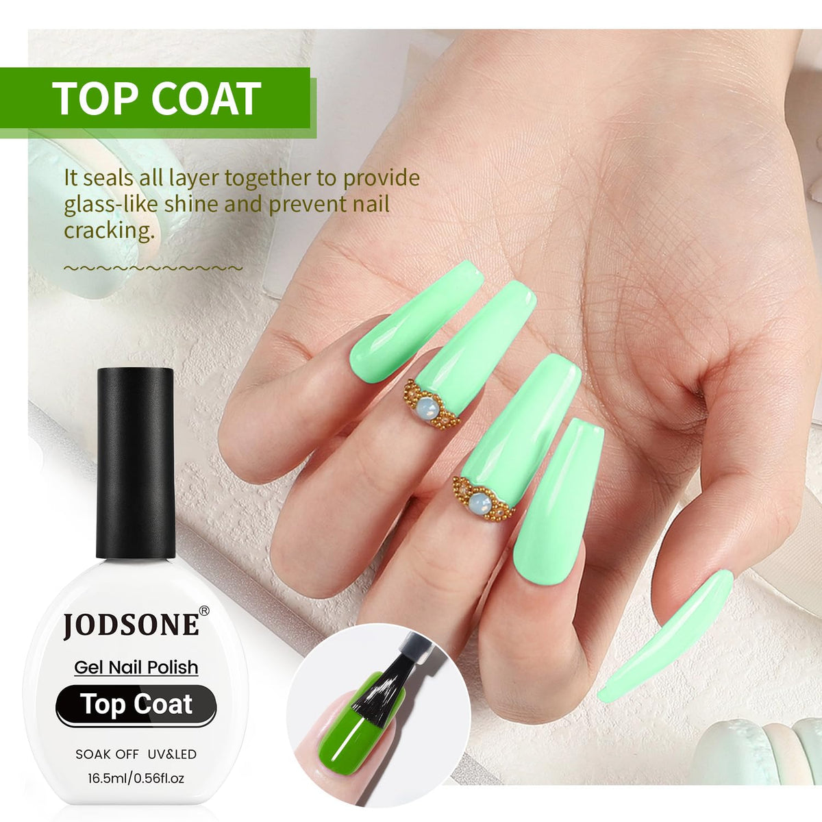 JODSONE 2Pcs 16.5ml Top Coat Base Coat Gel Polish Set No Wipe Clear Long Lasting Need U V Lamp