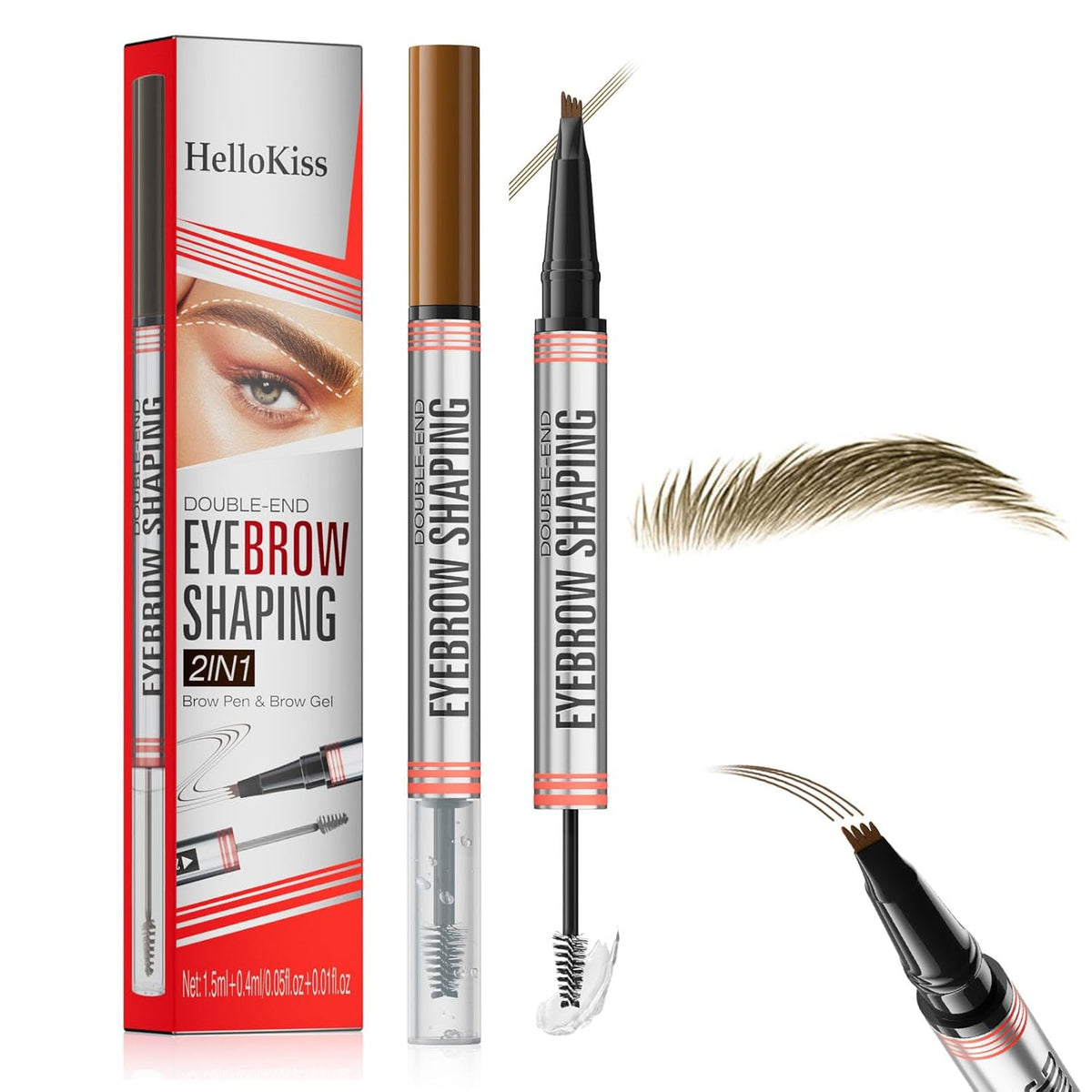 4-Fork Tip Microblading Eyebrow Pen With Brow Gel - 2-in-1 Waterproof Eyebrow Pencil, Long-Lasting