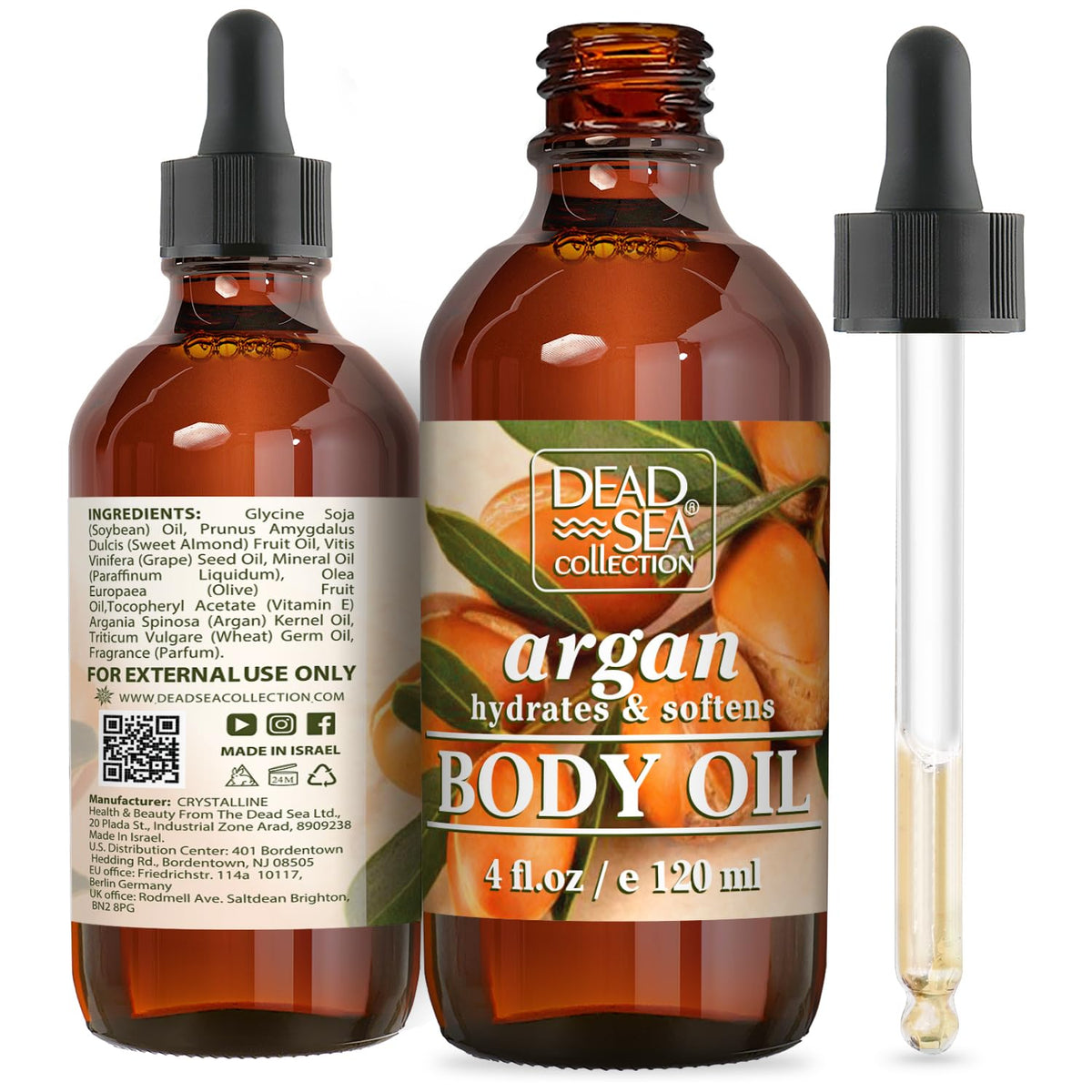 Dead Sea Collection Body Oil with Argan - Dry Skin Moisturizer and Hydrating Massage - Nourishing