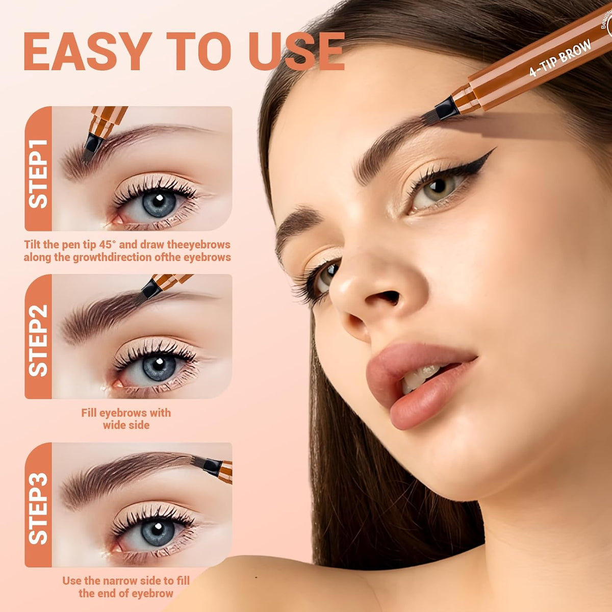 2025 New Magic Eyebrow Pencil, 3D Waterproof 4 Tipped Precise Brow Pen Microblading Eyebrow Pencil