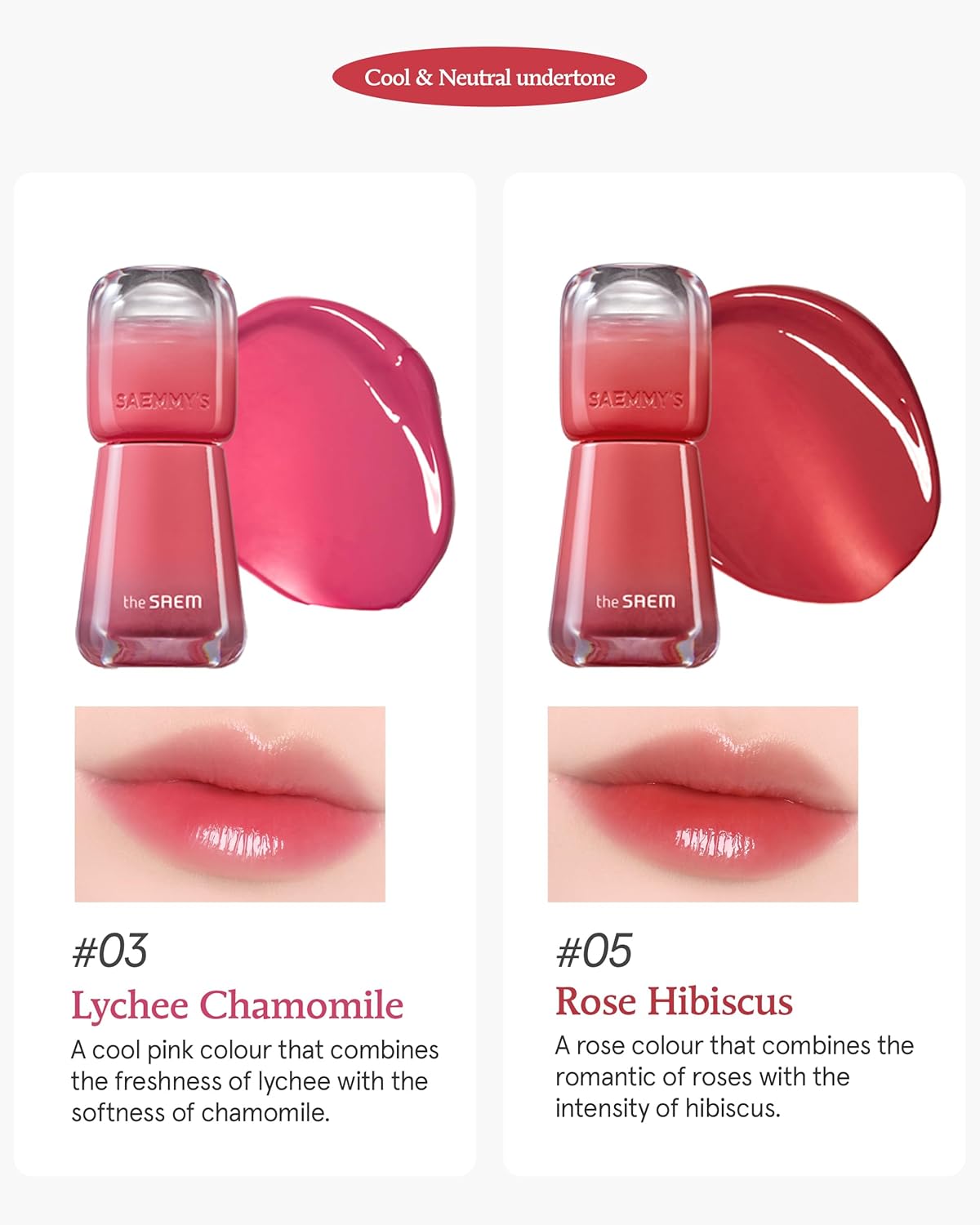 THESAEM Saemmy's Ade Shot Tint (03, 05) - Korean Lip Titnt, Water Gel Lip Stain with Plump Glowy