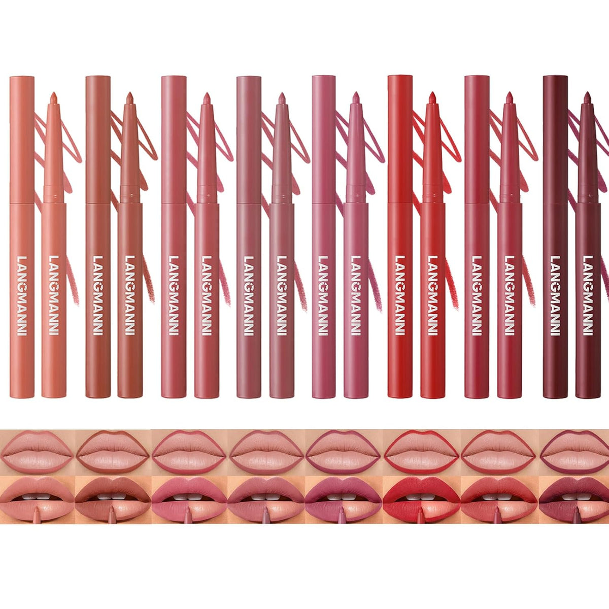 LANGMANNI 8Pcs Sculpting Matte Velvet Lip Liner Set,Smooth Creamy Texture,Waterproof And High