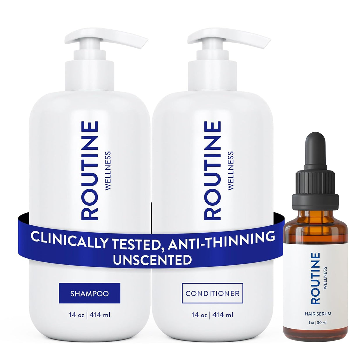 Routine Wellness Shampoo and Conditioner Set and Hair Serum for Thinning Hair - DHT Blocker Women &