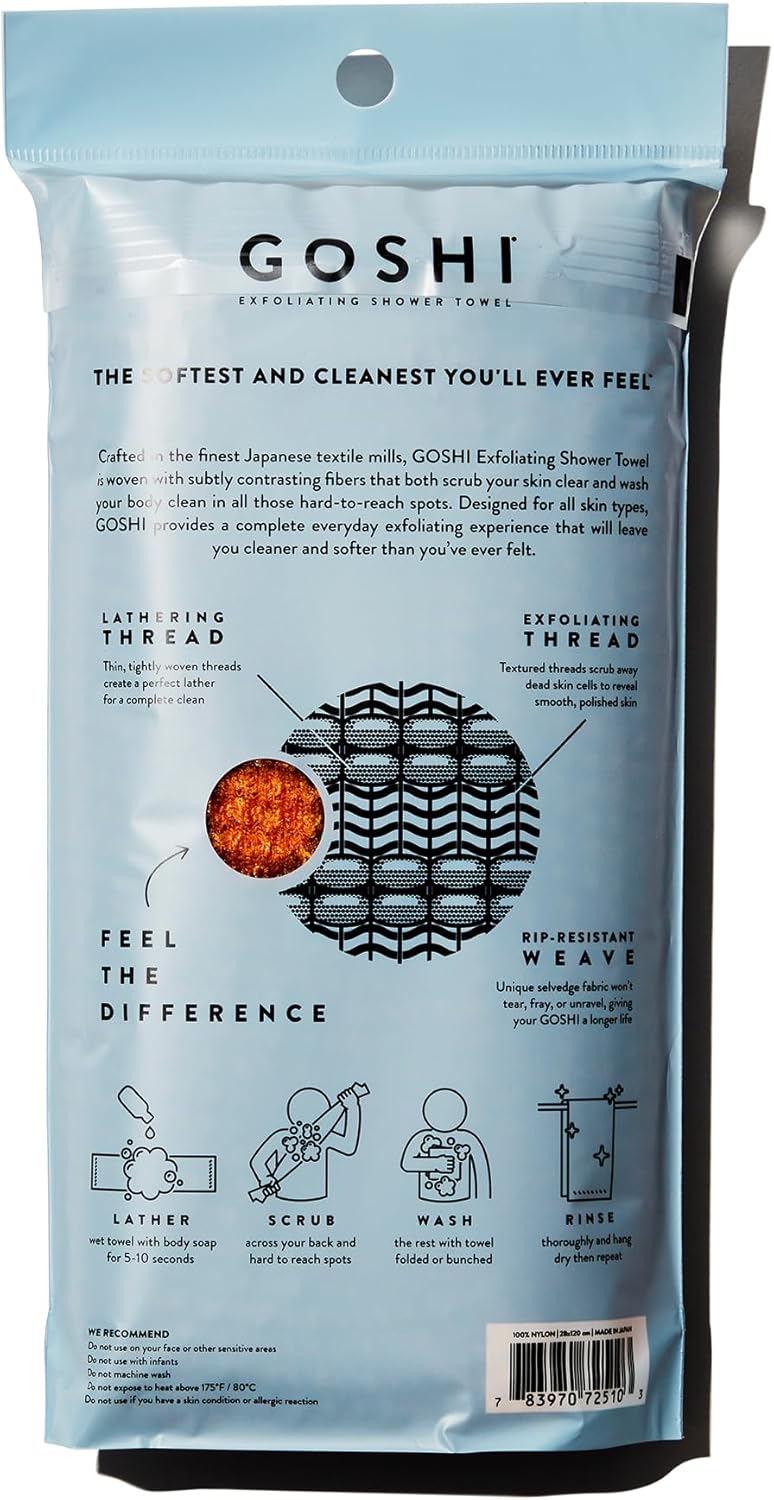 GOSHI Exfoliating Shower Towel - Rip-Resistant Exfoliating Washcloth for All Skin Types - Marigold