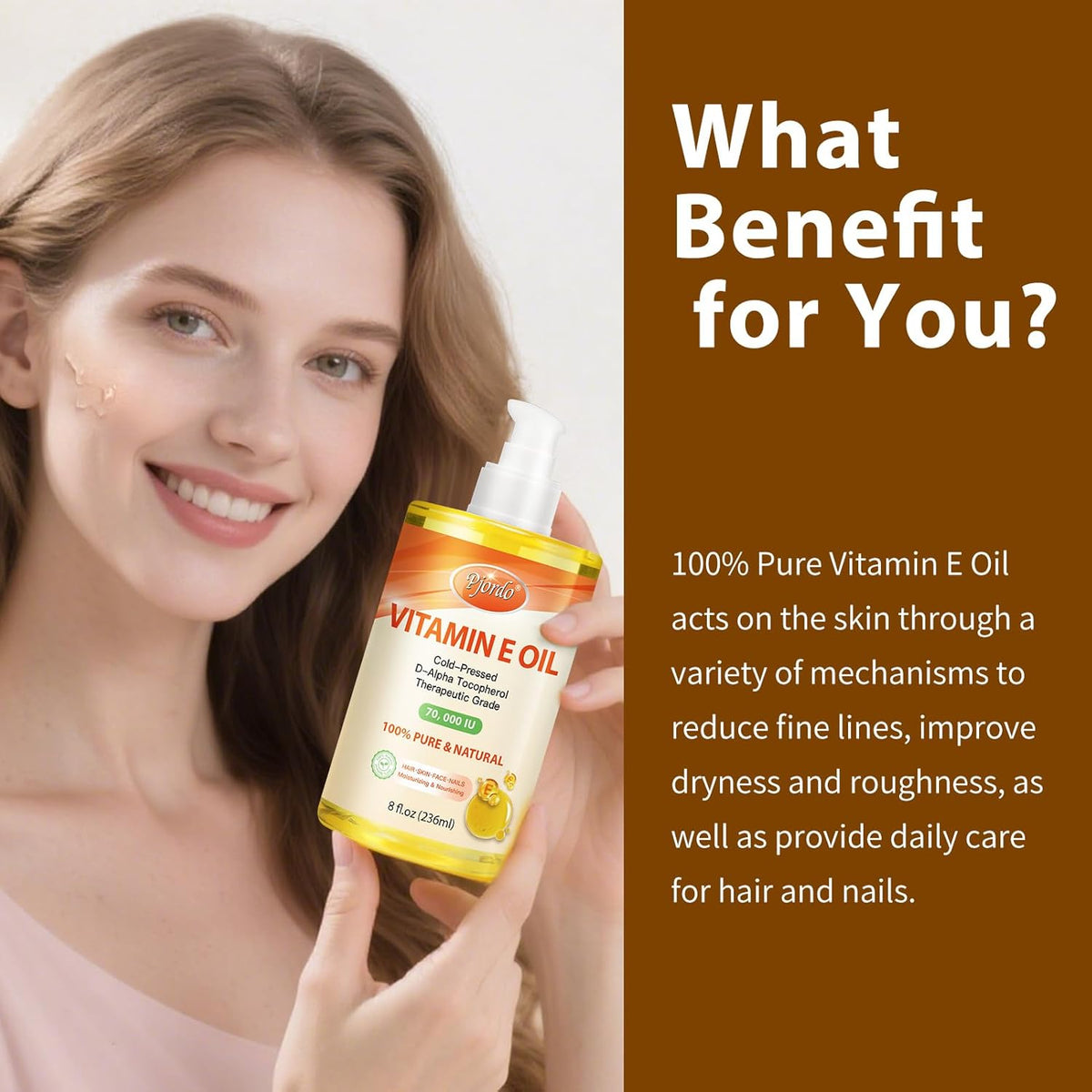 100% Pure Vitamin E Oil, 70,000 IU Organic Vitamin E for Scars, Skin, Face, Nails & Hair