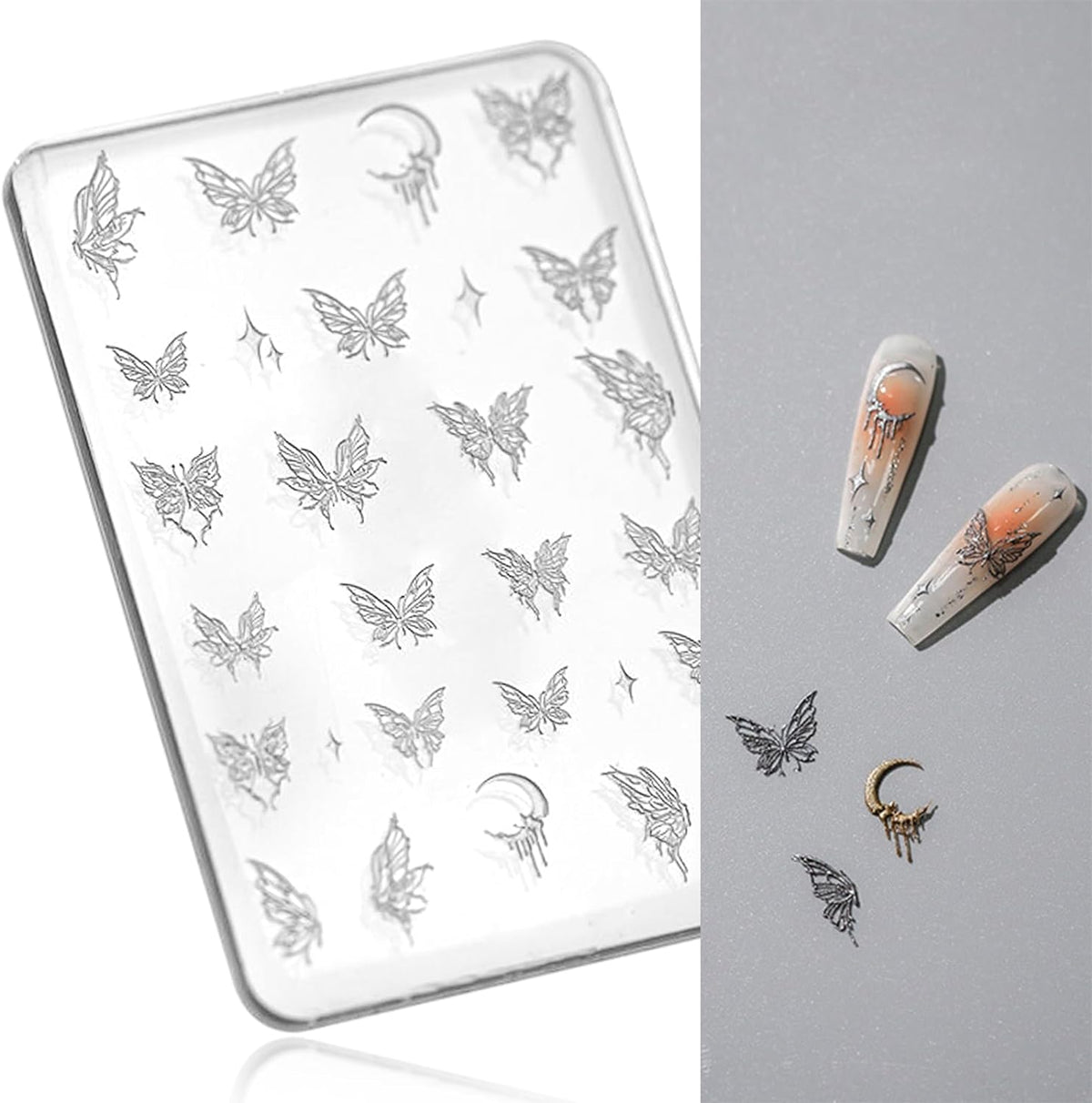 Nail Art Silicone Mold - Butterfly Stars Moon Decoration for 3D Carving Templates, Precise Embossed