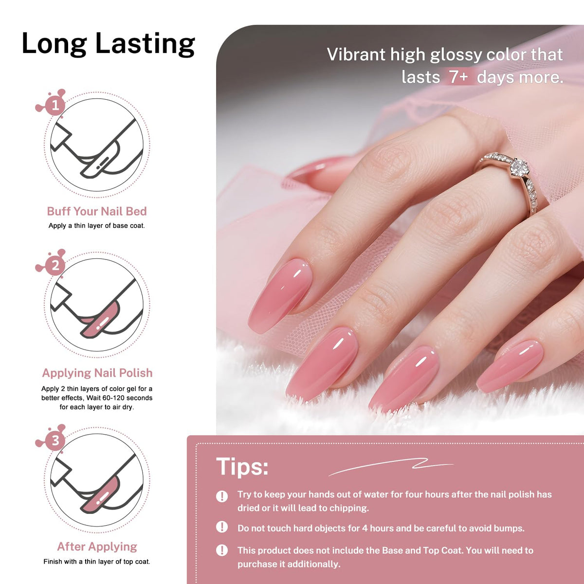 16.5ml Dusty Rose Nail Polish Large Volume Quick Drying Light Pink Nail Polish, Fast Drying and