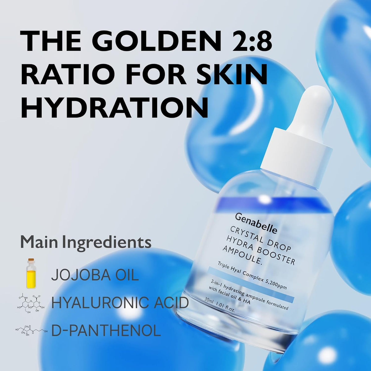 Crystal Drop Hydra Booster Ampoule – Hydrating Serum with Hyaluronic Acid, Panthenol & Jojoba Oil