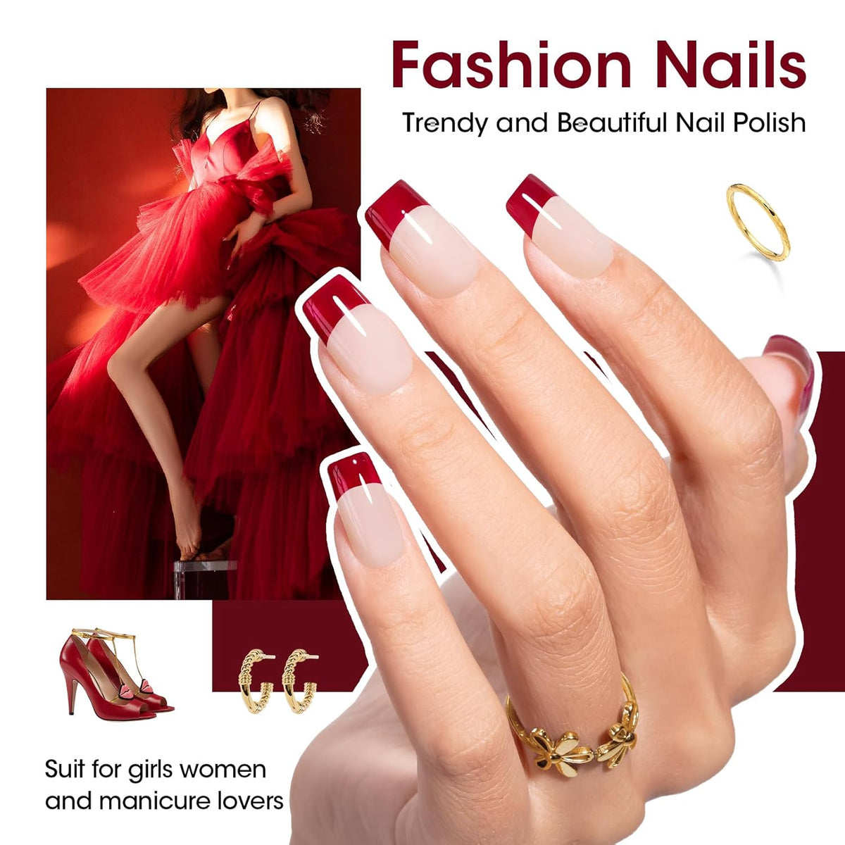 GELLEN Dark Red Nail Polish Set, Deep Burgundy Wine Cherry Blood Red 6 Colors, Fall Winter Quick