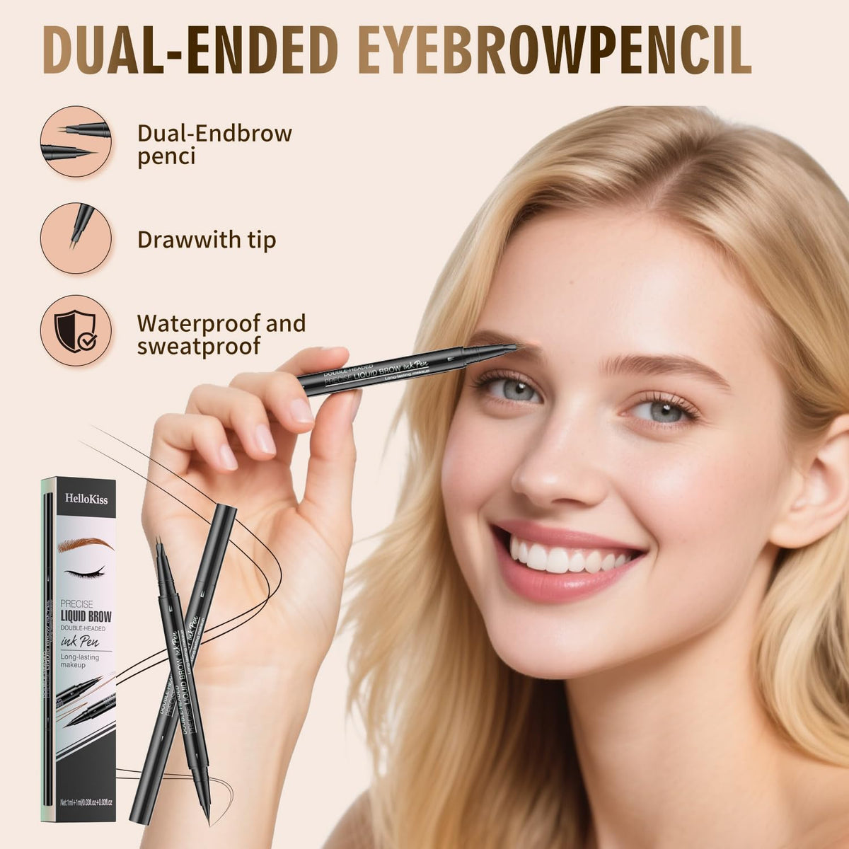 Eyebrow Pencil, Eyebrow Pen with Double-Brush Tip 2-in-1 Eyeliner Dual-Ended Microblading Long