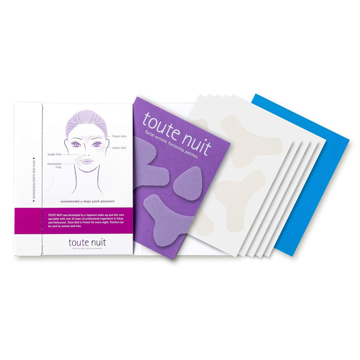Toute Nuit Wrinkle Patches – Y Shape – Face Tape for Forehead, Between the Eyes & Around Mouth