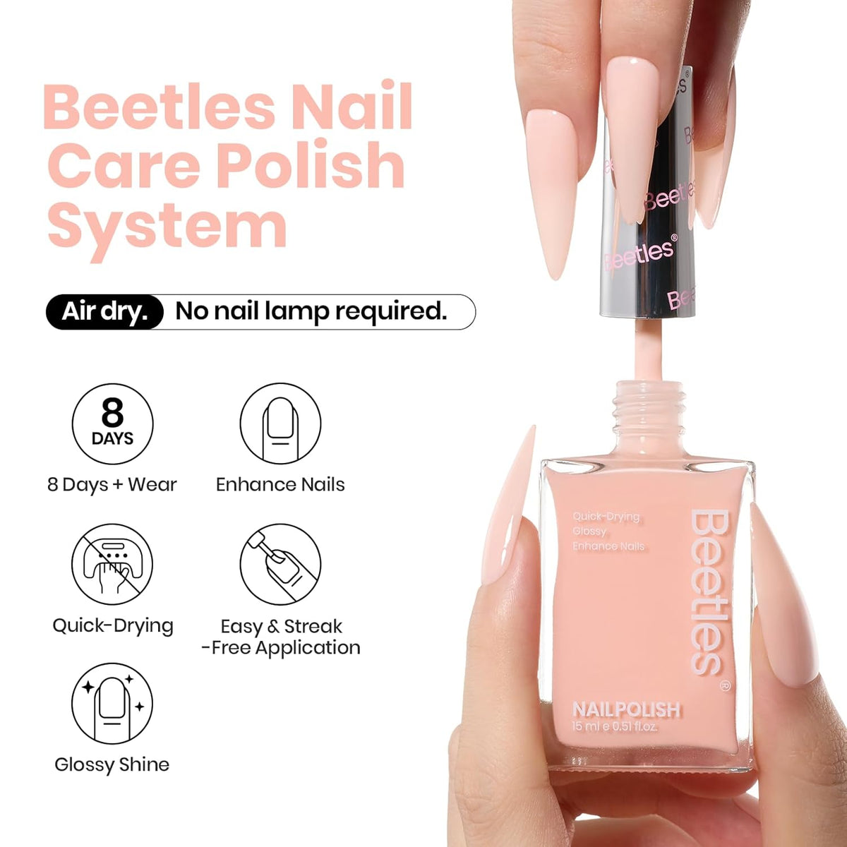 Beetles Nail Polish Bubble Bliss, 2 in 1 Nail Strengthener Polish Growth Nail Ridge Filler Base