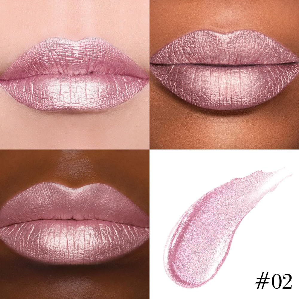 evpct Light Pink Metallic Shimmer Lip Liner and Lipstick Combo Lip Gloss Stain Set Makeup for Women