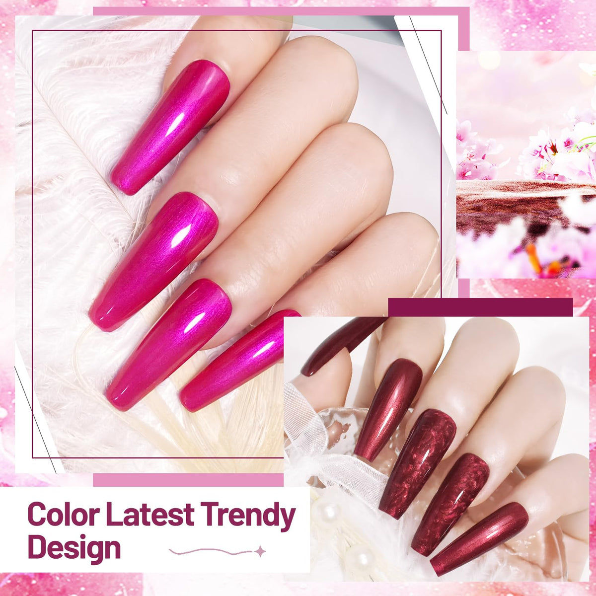 10ml 6 Colors Red Glitter Nail Polish Set Glitter Rose Red Pink Deep Purple Series Nail Polish