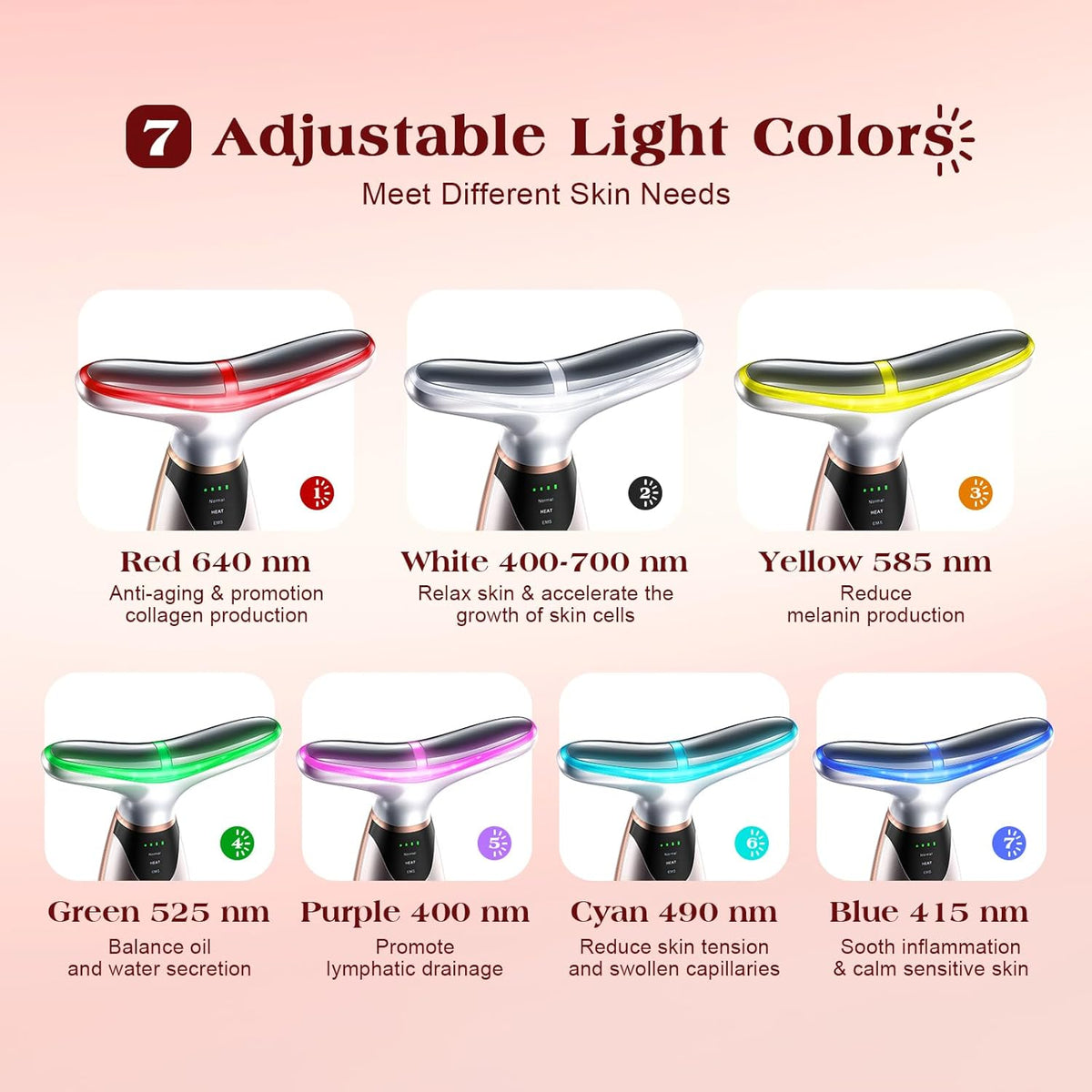 Facial Massager, 7 Colors Red Light Therapy for Face and Neck, Face Lift Device with 113°F Heating