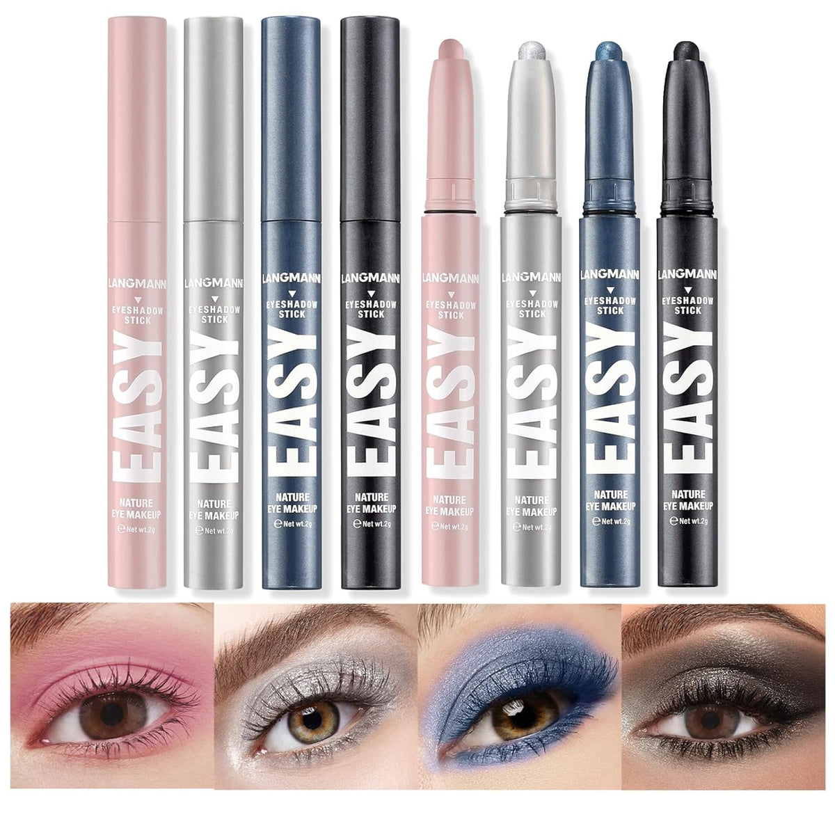 LANGMANNI Eyeshadow Stick,4 PCS Waterproof Multi-Color Eyeshadow Pen Set,Creamy Long-Lasting Eye