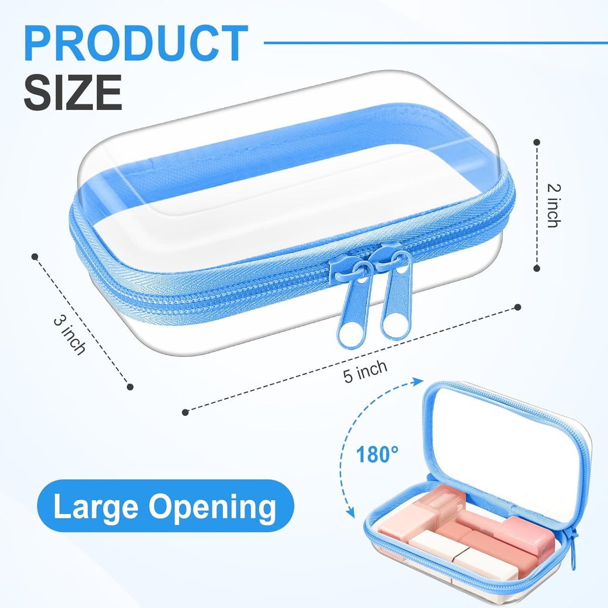 Hoolerry 3 Pcs Clear Hard Zipper Case Plastic Pouch Transparent Hard Case Clear Makeup Bag Portable